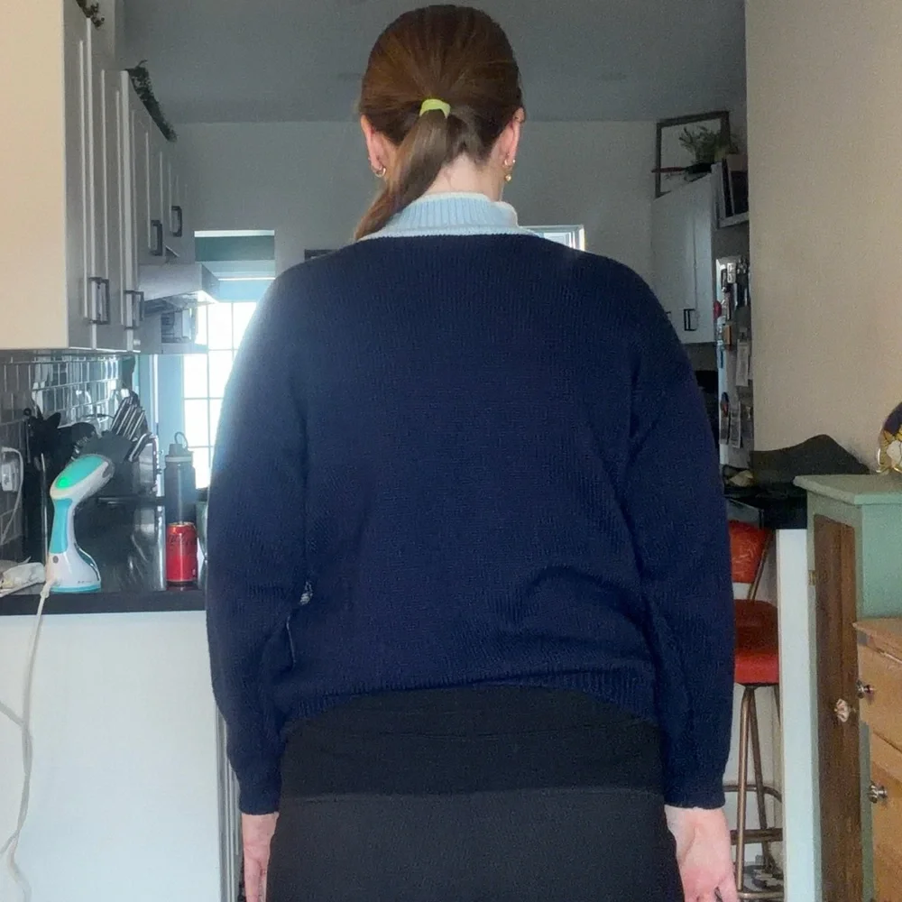 Vintage Ski Cabin Knit Sweater in Navy, Light Blue & Red - Picture 14 of 15